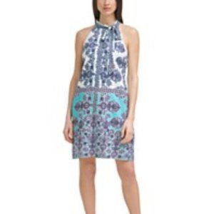 Vince Camuto Printed Shift Dress Blue Size 8